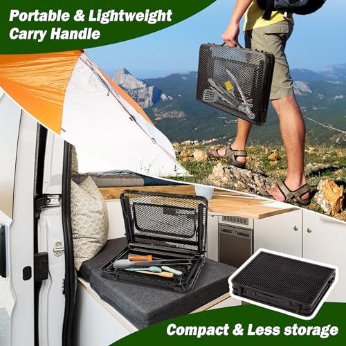 Adjustable Height Folding Grill Table With 2 Side Wings - Portable Camping, Picnic, BBQ Table