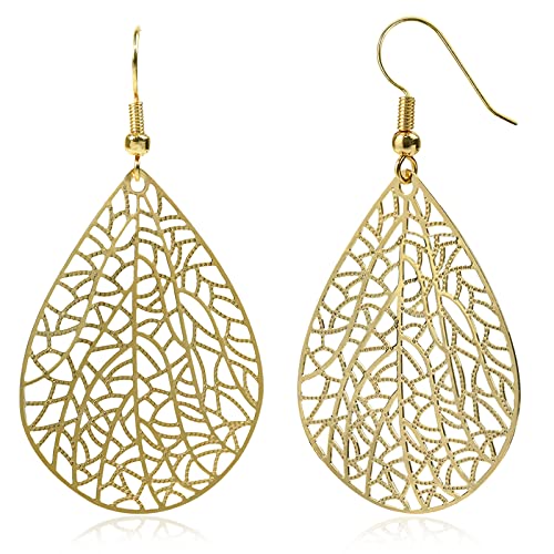 Teardrop Earrings for Women, 14K Gold Plated Dangle...