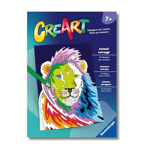 Ravensburger - CreArt: Libro da Colorare, Animali selvaggi, Bambini 7 anni, dipingere con i numeri, giochi educativi e di viaggio