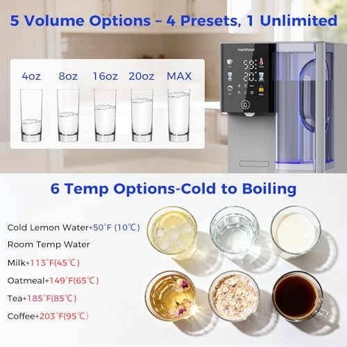 Image of C5 Countertop Reverse Osmosis Water Filter, Hot and Cold RO System-3s Instant Hot, 6 Temp Settings 7-Stage RO Filtration Dispenser, NSF /ANSI372 /42 /58, Portable Pitcher, 3:1 Pure to Drain
