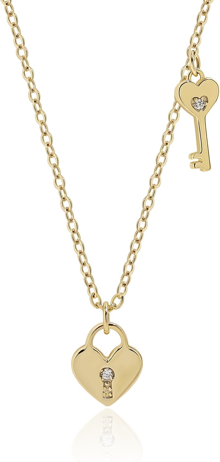Meissa Key Lock Pendant Necklace for Women Girls Gold Heart Charm Necklace Heart Padlock Necklace Padlock Collar Choker Silver Heart Pendant Necklace Mother's Day Jewelry Gift