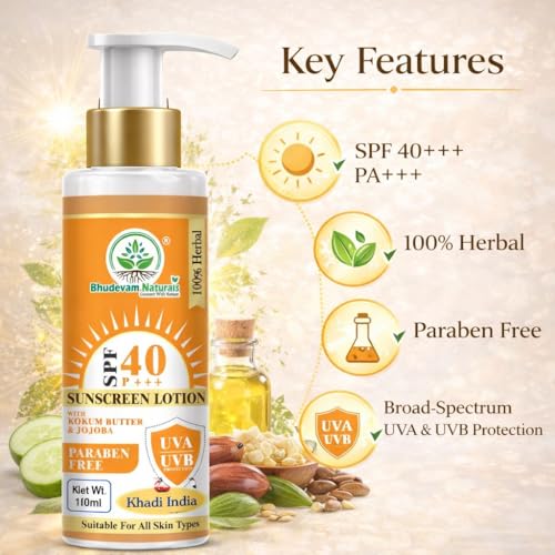Image of Khadi SPF 40 Sunscreen Lotion with Kokum Butter & Jojoba | Daily Use Sun Cream for Men & Women | Moisturizing & Fast Absorbing Formula For All Skin Types - 100ML