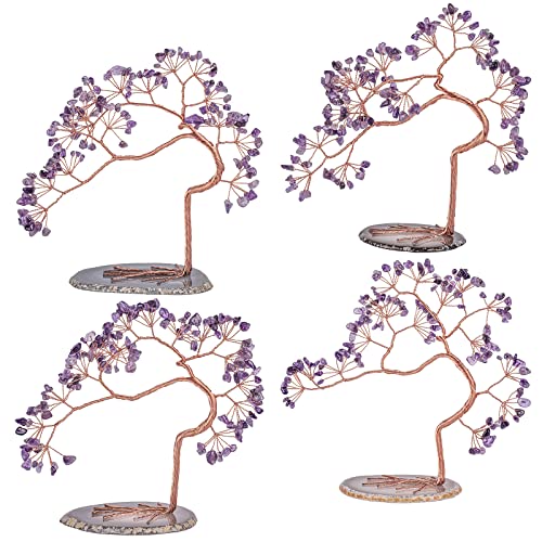 Nupuyai Irregular Amethyst Crystal Tree with Agate Slice Base, Money Tree Figurines Fengshui Crystals Ornament for Home Office Decor - Image 4