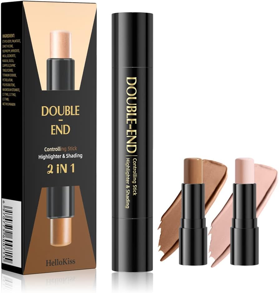 SHEEYOON Highlighter Contour Stick, Dual-ended Highlight and Contour Stick, Creamy Concealer Highlighter Shading to Shape & Define 3D Lifted Face (01#)