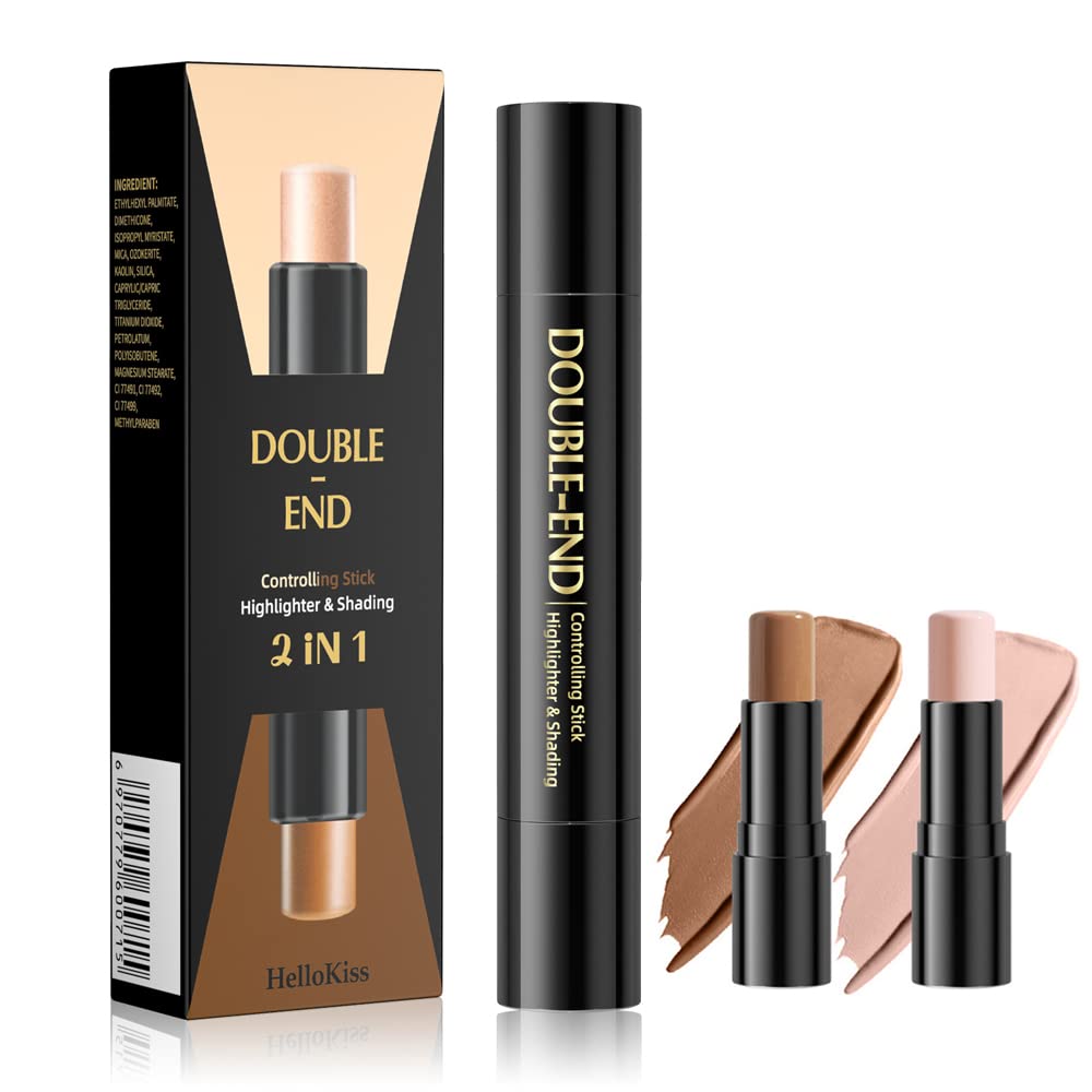 SHEEYOON Highlighter Contour Stick, Dual-ended Highlight and Contour Stick, Creamy Concealer Highlighter Shading to Shape & Define 3D Lifted Face (01#)