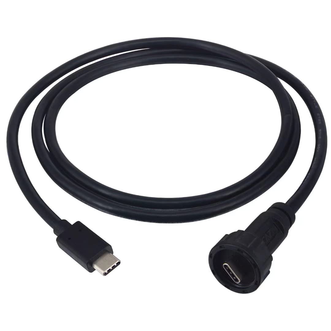 Leehitech Type C Waterproof IP67 Cable-1m, Outdoor Use/Fast Transfer/Threaded Lock Extension Cable, Type C Male Panel Mount Cable for Vehicle, Marine,
