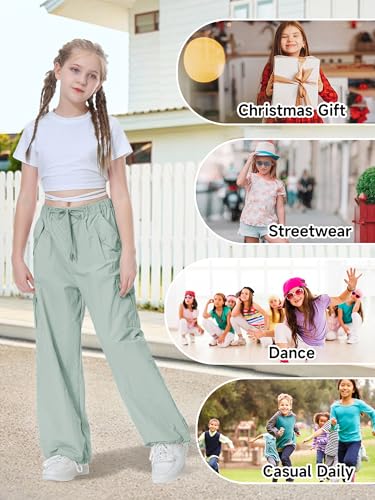Image of Rolanko Parachute Pants for Girls Y2K Cargo Trousers with Pockets Harajuku Jogger Pants Kids 4-14 Years