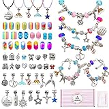 Xaena 64 Stück Charm Armband Kit DIY, Mädchen Geschenke 5-13 Jahre Armbänder Selber Machen Kinder Schmuck Basteln Kinder Spielzeug Set Weihnachten Geschenke für Teenager Mädchen 7 8 9 10 11 12 Jahre