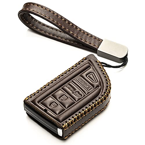 Image of Vitodeco Genuine Leather Smart Key Fob Case with Leather Key Strap Compatible for Acura MDX, RDX, ADX, TLX, INTEGRA - 4-Button, Brown