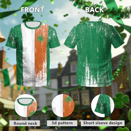 Image of Eciodci Men's St Patricks Day T-Shirts Novelty 3D Printed Shamrock Tuxedo Tees Shirt Clover Leaves Casual Short Sleeve Shirts