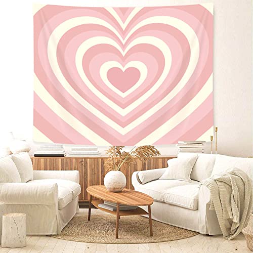 Bzhilja Cute Pink Aesthetic Tapestry For Bedroom, Girl Pink Red Heart Shaped 2000S Hippie Wall Decor Tapestries thumb #2