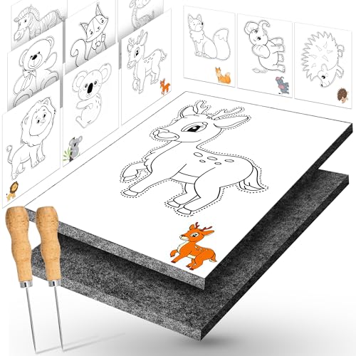 Prickelnadel Set für Kinder ab 4 Komplettes Prickelset mit 2 Prickelfilz 2 Prickelnadel & 10 Stickbilder - Sicher & Entwickelt für Kleine Hände - Prickeln Kunst Kit für Kreative Bastelprojekte