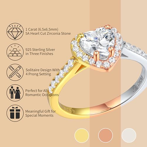 925 Sterling Silver Engagement Rings for Women Heart Cut Cubic Zirconia Wedding Promise Rings for Her Size 4-12.52