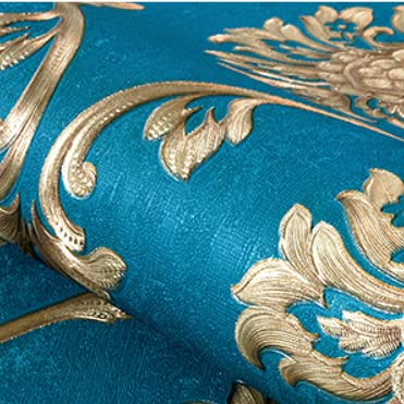Retro Simplicity 3D Fine Embossed PVC Wallpaper European Damasks Bedroom Living Room TV Background Wall Shop Decoration Clothing Store Studio Coffee Shop Hotel 1.73'W x 32.8'L Non-Pasted (Cyan) - Image 4