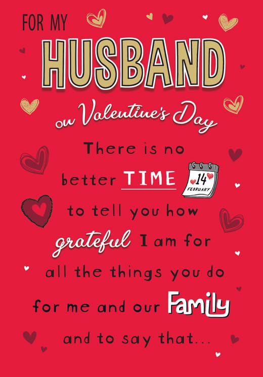 Piccadilly Greetings Valentine's Day Card, For My Husband on Valentine's Sentiment, 9 x 6 inches