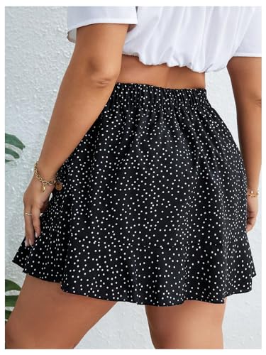 SweatyRocks Women's Plus Size Polka Dots Wrap Short Skirts High Waist Ruffle A Line Skirts2