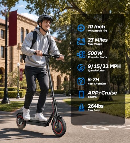 Image of Electric Scooter, 21 /28 Miles Range, 18 /22 /25 MPH Speed Electric Scooter for Adults, 500 /750W Motor, 10 inch /8.5 inch Pneumatic Tires Scooter with Dual Braking, Foldable Escooter for Commuting & Campus Use