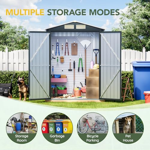 Image of Breezz 5x3FT Vertical Outdoor Steel Storage Shed,Lockable Doors, Compact Metal Tool Shed for Garden, Backyard, Patio, Utility, and Bike Storage,Nightblue