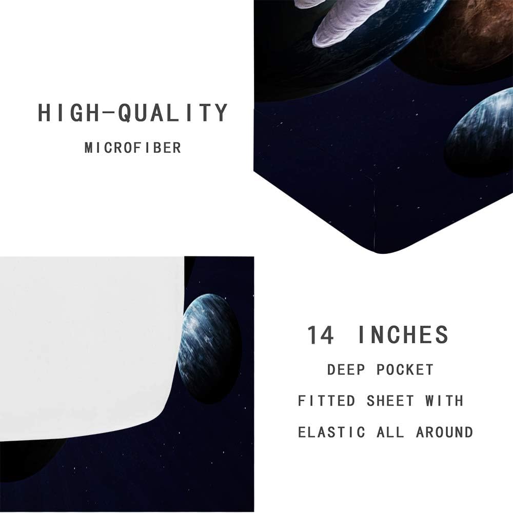 🔥 Crаzу Dеаlѕ 4 Pieces Outer Space Duvet Cover Set Queen, 3D Planet Bedding Set 1 Duvet Cover 1 Fitted Sheet 2 Pillowcases Kids Boys Girls Teens Astronaut Bedding Set(No Comforter, No Flat Sheet)