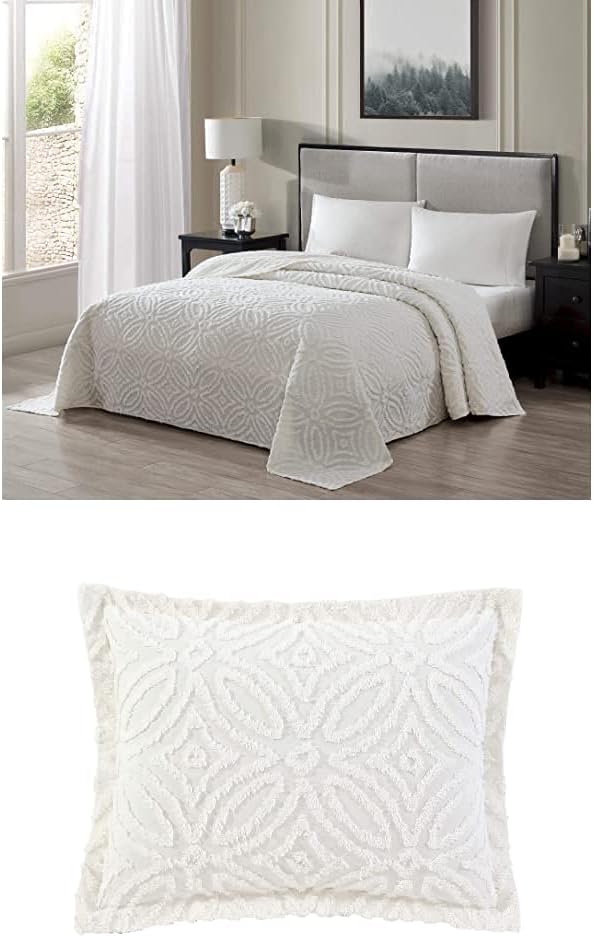 Beatrice Home Fashions Wedding Ring Chenille Bedspread, Standard Sham, Blue