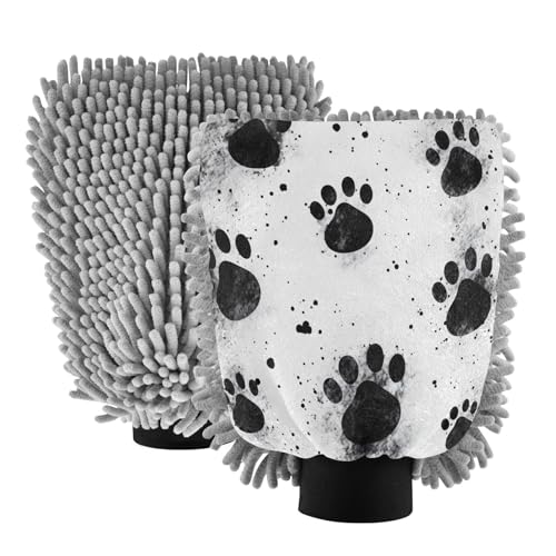 Flradish 2 Pack Ink Dog Paws Car Wash Mitt Chenille Microfiber Lint-Free Scratch Free Ultra-Soft Absorbent Car Wash Mitt 10.2x7.09 Inch