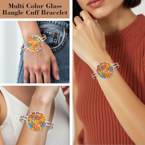 Murano Style Glass Charm Bracelet Cuff - Bangle Bracelets for Women Glass Jewelry Trendy Colorful Daisy Flower Stainless Steel Fun Unique Birthday Gifts for Women Birthday Anniversary 6.5 - 7.5"2