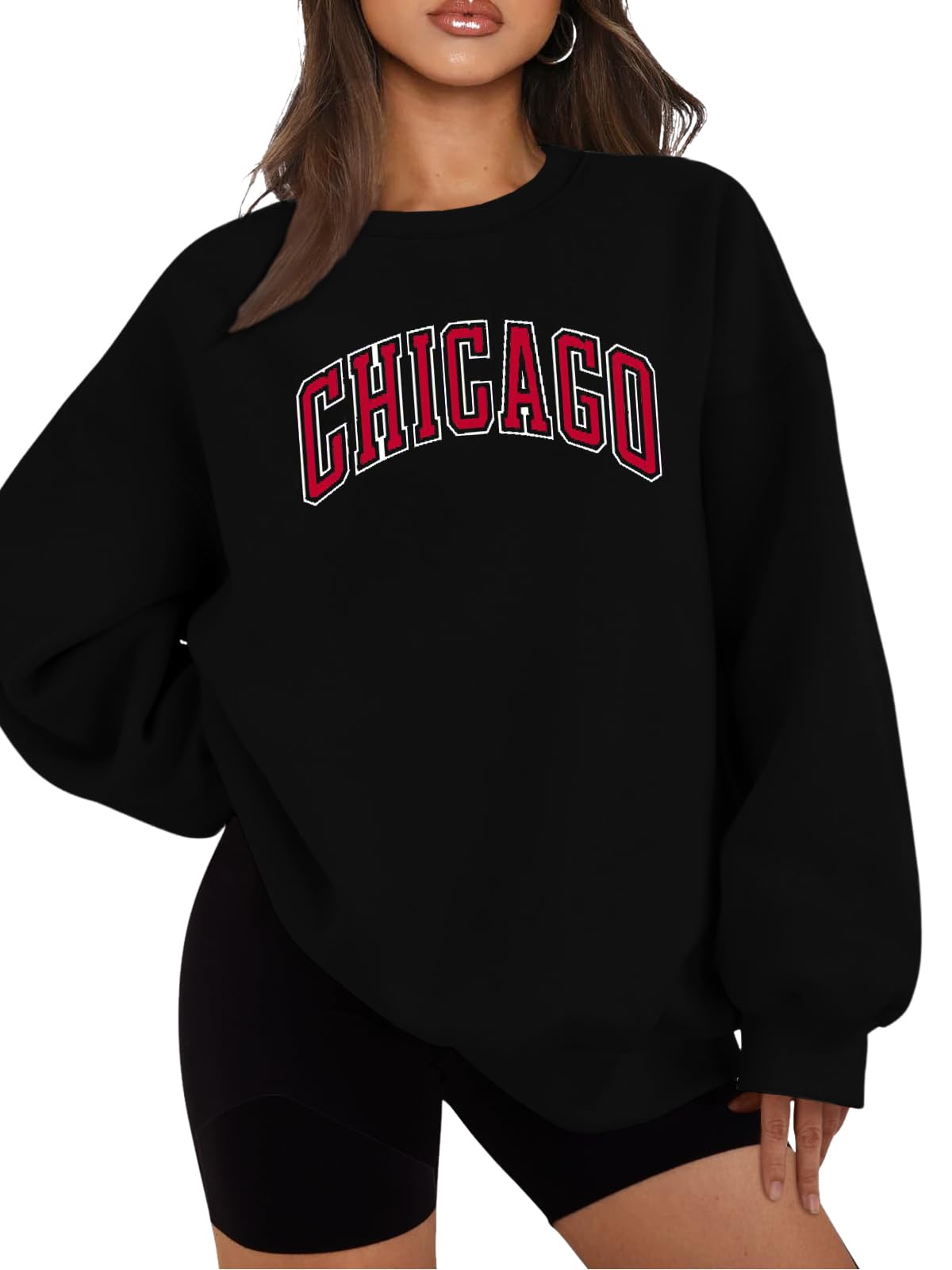 TAKEYAL Sweatshirt Damen Oversized, Pullover Damen Weite Sweatshirts Briefe Drucken Langarmshirt Rundhals Sweatjacke Casual Oberteile Tops
