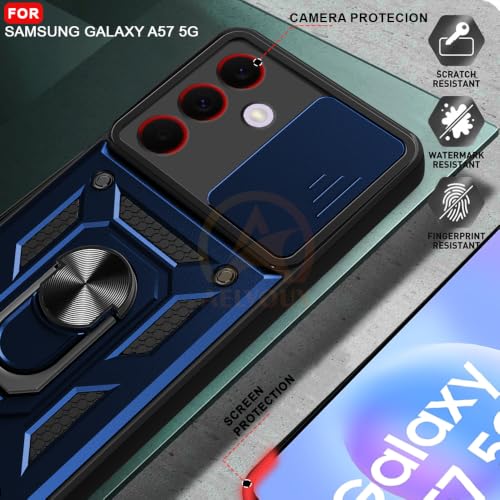 Image of Armor Bumper Back Cover Case for Samsung Galaxy A57 5G | Rotating Camera Cover, Ring Holder & Kickstand | Heavy Duty & 360 Degree Protection Back Cover for Samsung Galaxy A57 5G (Blue)