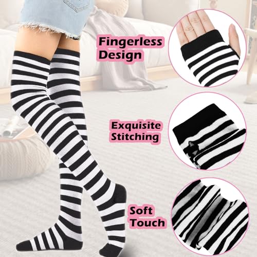 Black and White Striped Arm Leg Warmers Sleeves Set Rainbow Socks Knee High Fingerless Gloves Hand Thigh Warm4