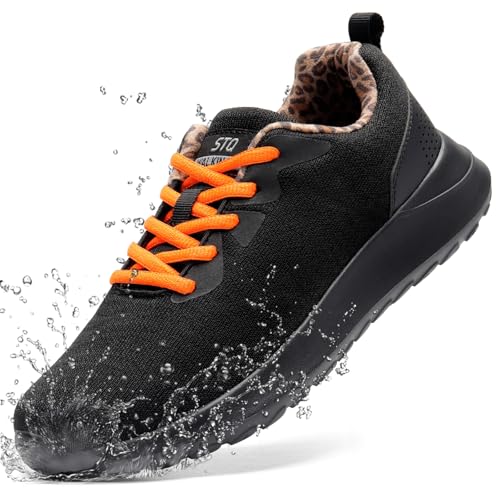 STQ Tennis Shoes Womens Walking Shoes Arch Support Water Resistant Sneakers Lightweight Gym Workout Shoes Black Leopard US Size 8.5