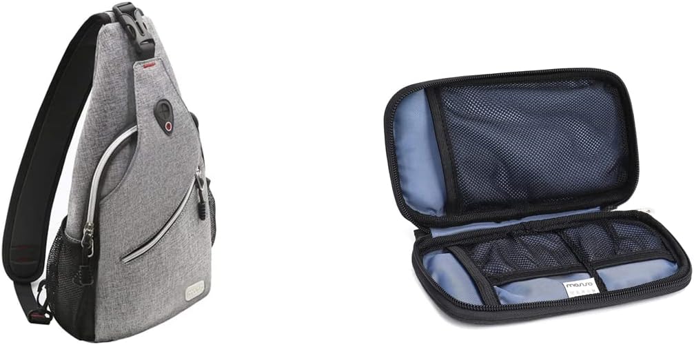 MOSISO Sling Backpack, Multipurpose Crossbody Shoulder Bag Travel Hiking Daypack&Electronic Organizer Cable Case, Gray&Black