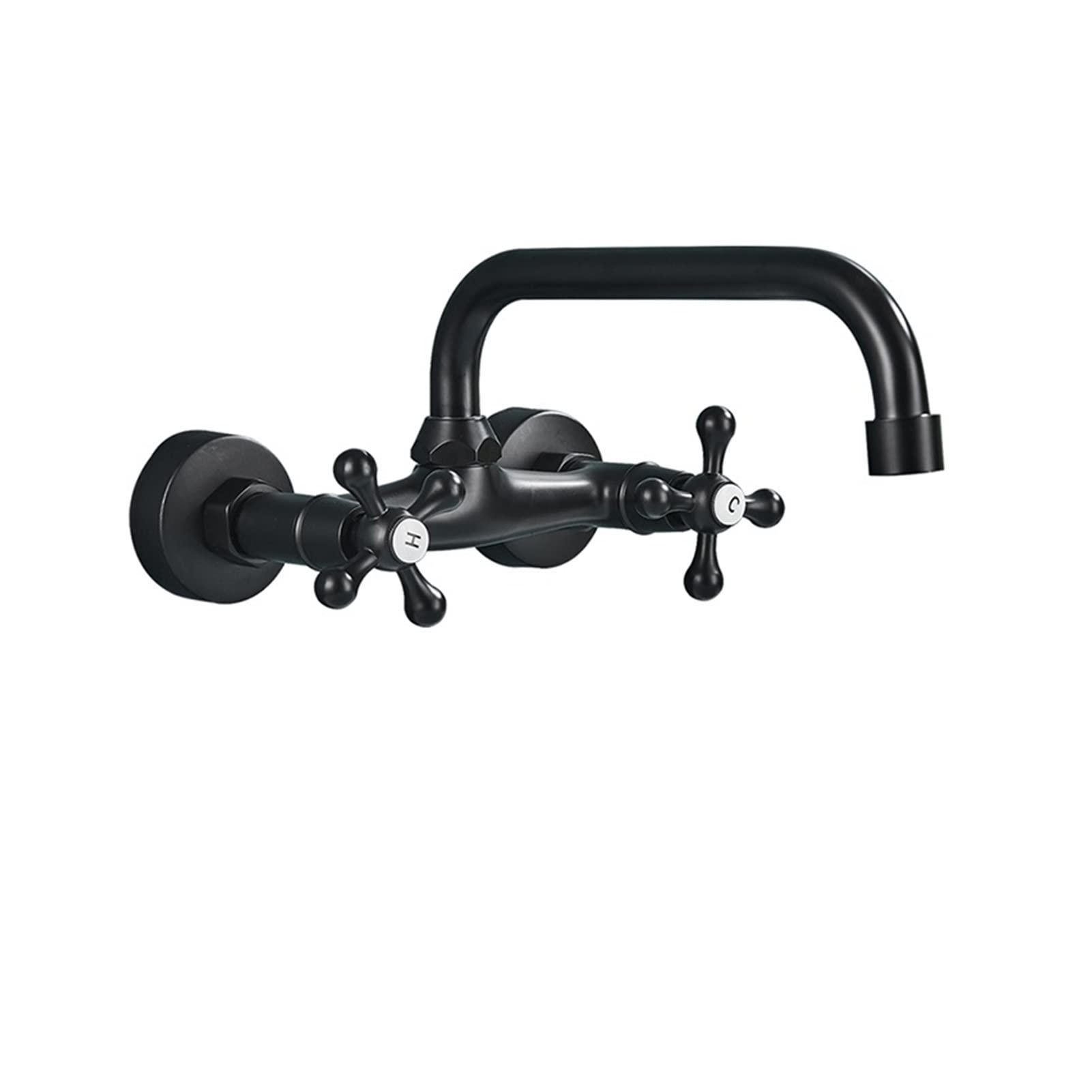 Cudtapi Matte Black A Bathroom Faucet Black Bathroom Basin Faucet 360 Degree Rotating Spout Hot And Cold Two-Handle Wall Mounted Kitchen(Matte Black A)