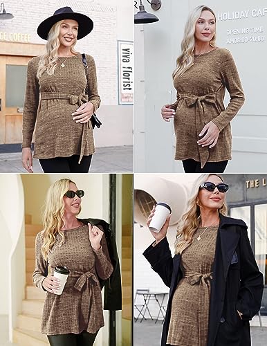 Ekouaer Maternity Shirts Ribbed Long Sleeve Pregnancy Sweater Tops Outfits - image 2