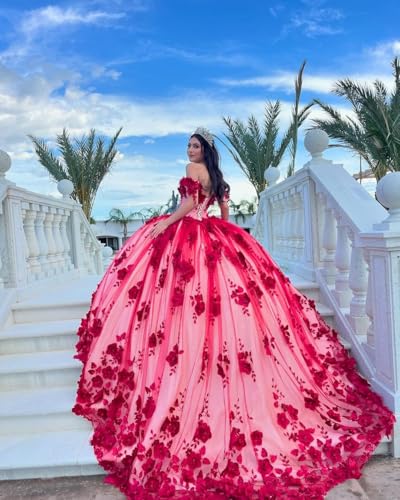 3D Floral Pearly Quinceanera Dresses with Train Off Shoulder Lace Appliques Sweet 16 Dresses Puffy Tulle Ball Gowns2