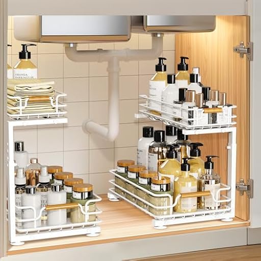 JYPS Paquete de 2 organizadores de metal para debajo del fregadero, organizador de 2 niveles, organizador de cocina ajustable en altura, almacenamiento y organización para armario de baño, cocina | Ya disponible en tu tienda friki favorita! En mundofriki.es! JYPS Paquete de 2 organizadores de metal para debajo del fregadero, organizador de 2 niveles, organizador de cocina ajustable en altura, almacenamiento y organización para armario de baño, cocina | Ya disponible en tu tienda friki favorita! En mundofriki.es!