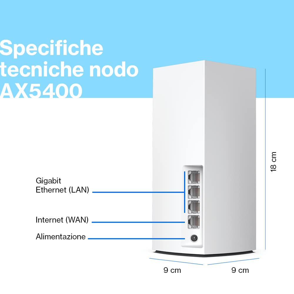 Linksys Blue Label Sistema WiFi 6 Mesh, 1 Router AX5400, 2 Nodi AX5400, per Gaming Online, 60 Dispositivi, fino a 750 m², Copertura, Filtri Famiglia Tramite l'App Linksys