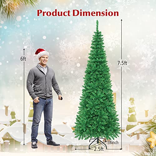 Bestcomfort 7.5Ft Pre-Lit Artificial Pencil Christmas Tree, 350 Multi-Colored Led Lights, 1085 Pvc Branch Tips, Quick Setup, Hinged Xmas Tree For Home Office Carnival Festival Decoration #TOP6
