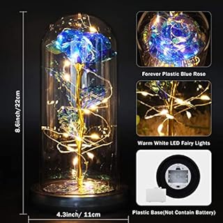Galaxy Rose Regalo di San Valentino per Lei, Fiori di Rosa con Luce a LED, Fiore Artificiale Rosa Regalo per Donne Mamma Moglie, Fiore Rosa in Cupola di Vetro Regalo per Festa della Mamma, Compleanno