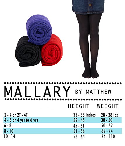 Mallary Girls Microfiber Tights 3-Pack Purple, Red, Black 2 to 42