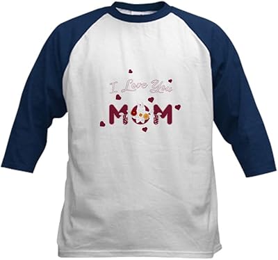 CafePress I Love You Mom Happy Mothers Day Baseball Jersey Kids Cotton Baseball Jersey, 3/4 Raglan Sleeve Shirt Navy/White