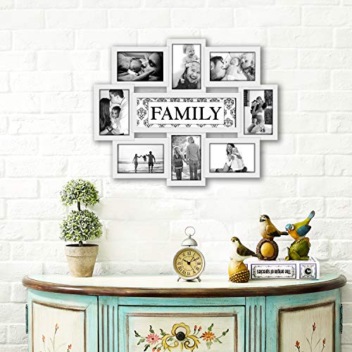 Jerry & Maggie - Photo Frame 22x17 White Family Picture Frame Selfie Gallery Collage Wall Hanging for 6x4 Photo - 8 Photo Sockets - Wall Mounting Design