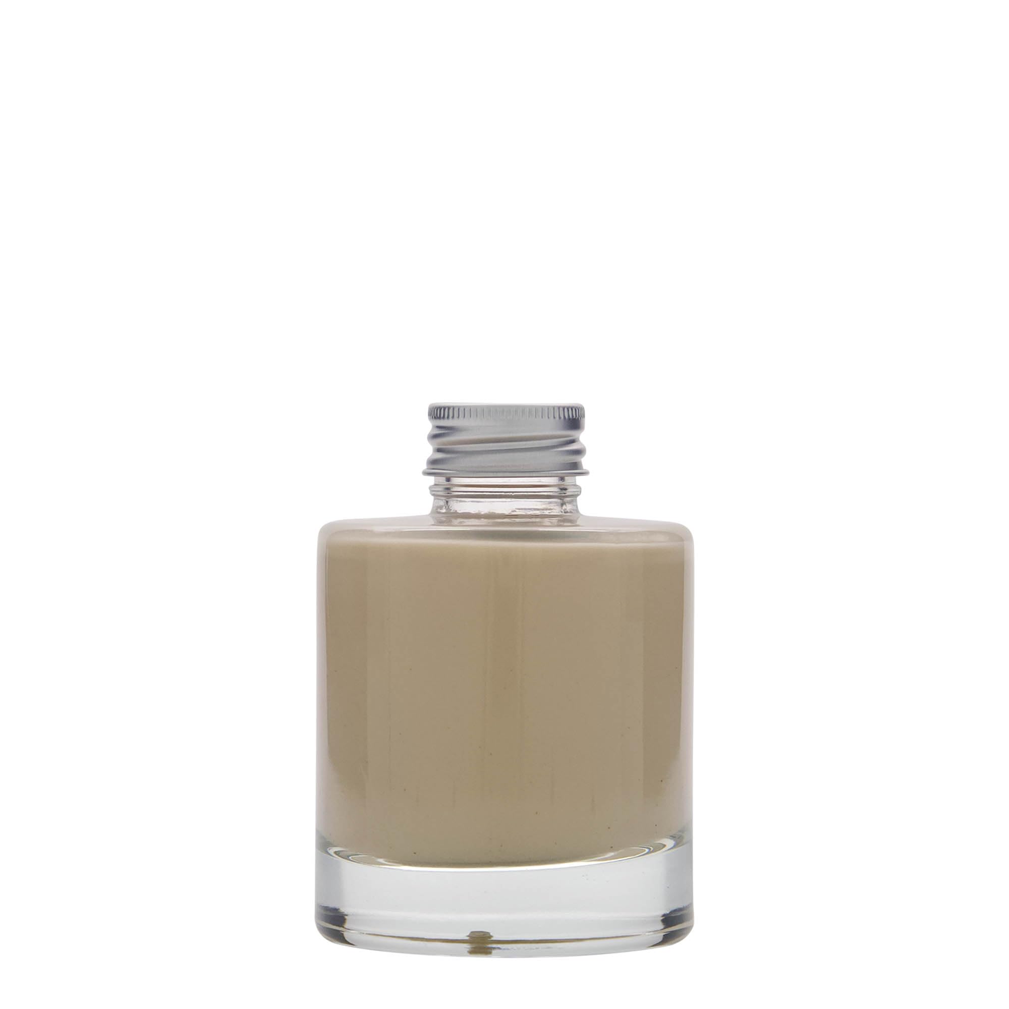 Szklana butelka Flamenco 100 ml okrągła z metalową zakrętką, srebrna, w zestawie 12 sztuk