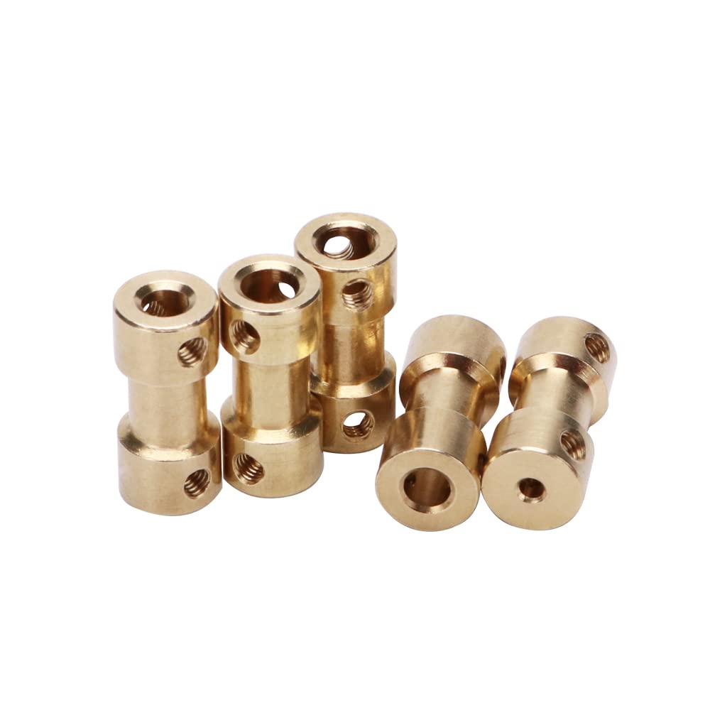 VooGenzek 5 Sztuk Mosiężny Łącznik Wału, Adapter Wału Sprzęgła, Ze Śrubami Dociskowymi i Kluczem Imbusowym, do Silnika Łodzi RC, 2mm do 2mm / 3mm do 4mm / 3mm do 5mm / 4mm do 5mm / 5mm do 5mm L20XD9