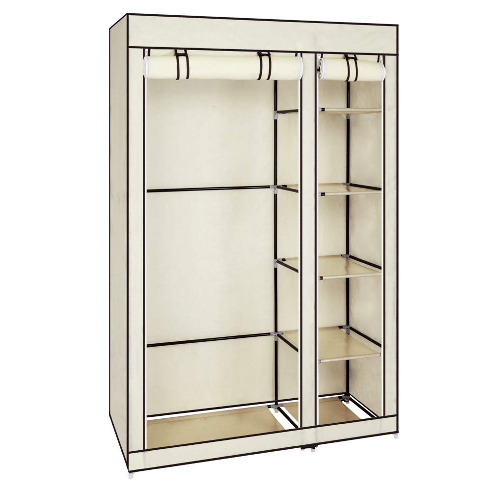 LEADZM Armadio, guardaroba in tessuto pieghevole con cerniera, scomparti, per camera da letto, soggiorno (Beige, 110 x 45 x 175 cm)