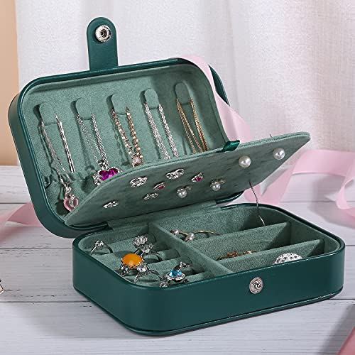 Travel Jewelry Organizer Box Pu Leather Small Travel Case Portable Storage Holder Box For Earrings Necklaces Rings Thanksgiving Day Christmas Gift (Dark Green) #TOP1