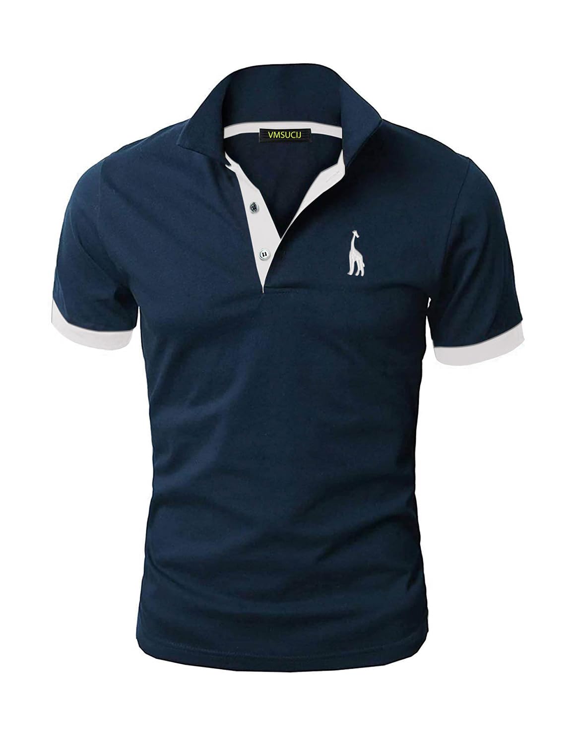 VMSUCIJ Polo Uomo Manica Corta in Cotone Giraffe Embroidery Classic Polo Neck Golf Shirt