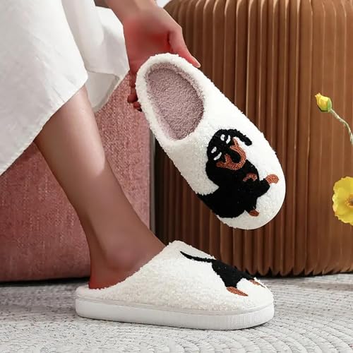 Image of Women's Men's Happy Face Heart-shaped Cat Slippers - Retro Leopard Print, Memory Foam, Soft Plush, Warm, Anti-Slip Home Shoes