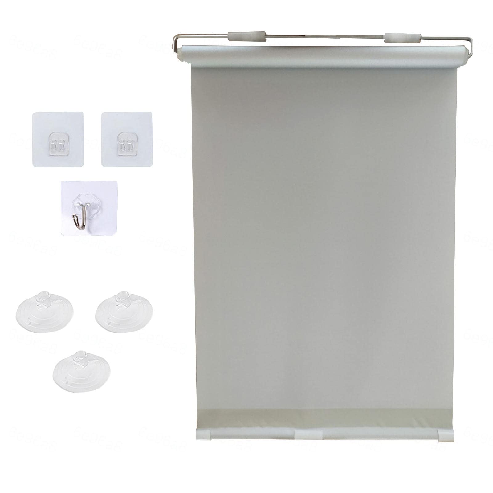 Cordless Window Shades,Waterproof Blackout Roller Blinds,90% Shade Rate,Thermal Insulation roll up Shades,with Suction Cups and Adhesive Hooks, 12/20×49in Portable Curtain,Grey-30×125cm（12 * 49in）