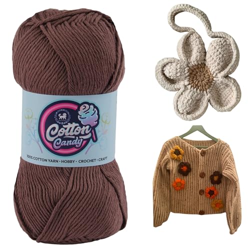 Image of NESTNHAVEN Cotton Candy 100% Cotton Yarn - (100g, 185 Meters) - Luxury Yarn for Crochet, Amigurumi, Embroidery, Toys, Garments, Flowers and Hobby, Projects. (Dark Brown) | (400 Gm)