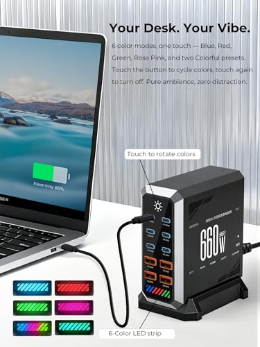 Cargador tipo C de 140W para múltiples dispositivos estación de carga USB 5